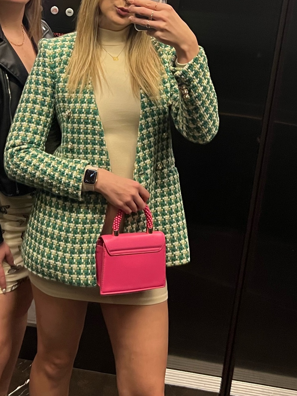 Zara Green and Cream Tweed Jacket